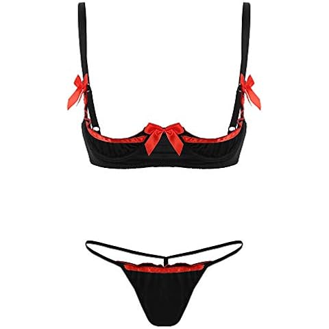 YONGHS Women's Lingerie Set 1/4 Scalloped Cups Underwired Bra Top Cover