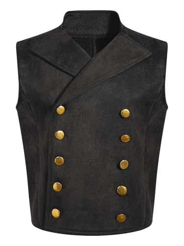 Choomomo Boys Medieval Victorian Prince Vest Steampunk Lapel V-Neck Double Breasted Dressy Waistcoat3