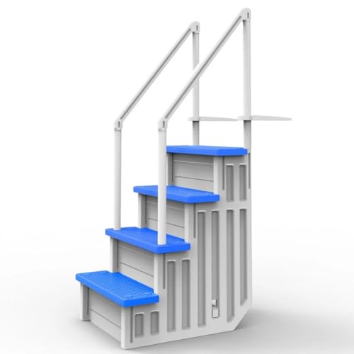 Escalera para piscina blanca con escalones azules 81 in alto miniatura 1