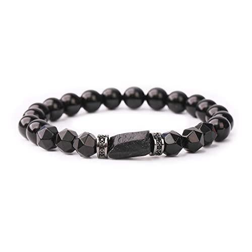 Handmade Natural Stone Black Tourmaline & Black Onyx Beaded Bracelet Men's Women's