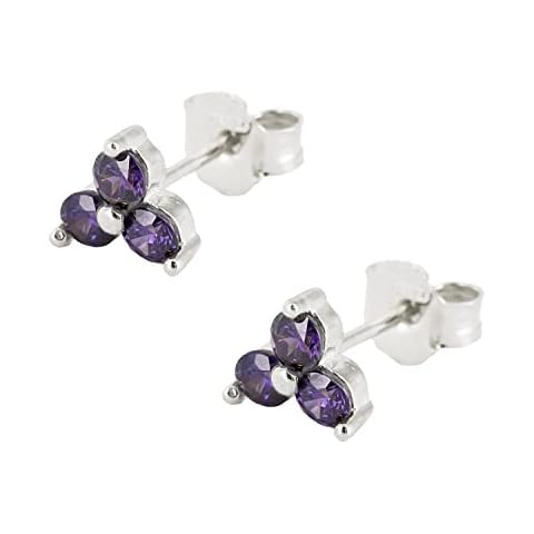 Pendientes Tres Piedras Amatista de Plata de Ley 925 para Mujer Cover