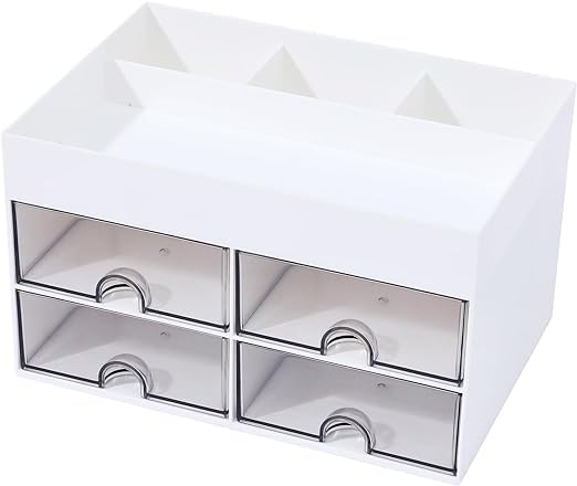 VIDISA 4 Drawer 4 Compartment Multifunctional Desk Ognizer for Office Desk, Makeup Drawer etc. | White