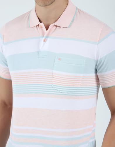 Image of Monte Carlo Mens Cotton Blend Regular Fit Polo T-Shirt | Half Sleeve | Striped Pattern| Casual Everyday Wear | Stylish & Comfortable Tshirt