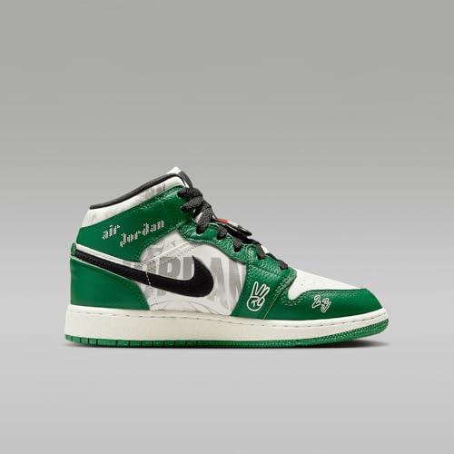 Air Jordan 1 Mid SE Big Kids' Shoes (HF3200-300, Pine Green/Black/Team Orange/Sail)3