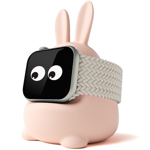 ELETIUO Charger Stand Compatible with Apple Watch Series 49/45/44/42/41/40/38mm (Ultra2/Ultra/9/8/7/6/SE2/SE/5/4/3 Silicone iWatch Charging Organizer Supports Night Stand Mode Pink