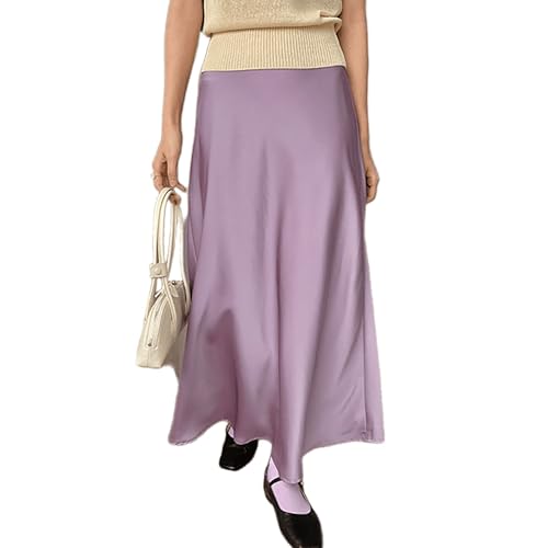 Summer Boho Satin Maxi Skirts for Women Trendy Solid High Waist A Line/Mermaid Smooth & Slimming Long Skirt