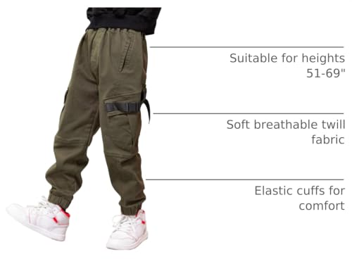 Image of Boys Cargo Pants Cotton Casual Pants Elastic Waist Hiking School Uniform Sweatpants Joggers