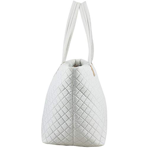 BODHI Quilted Soft Luxe Large Tote Bag For Women, Travel Shoulder Bag Top Handle Handbag for Gym, Work, Fog Gray3