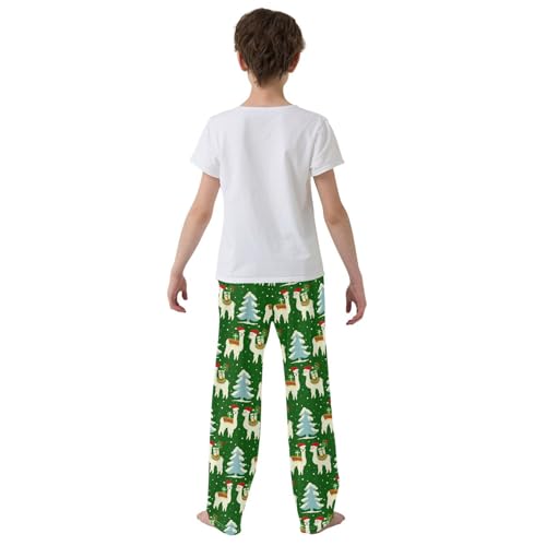 ZZXXB Christmas Llama Snow Boys Long Pants Soft Trousers Elastic Waist Kids Lounge Bottoms with Pockets S-XL3