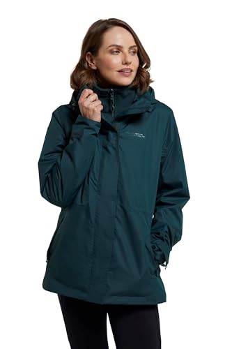 Mountain Warehouse Fell 3-in-1 Damen-Jacke - atmungsaktive, lange, wasserdichte, warm gefütterte Winterjacke für Damen mit Kapuze für Outdoor-Aktivitäten, Fleecejacke Dunkel Grün Damengröße EU 40