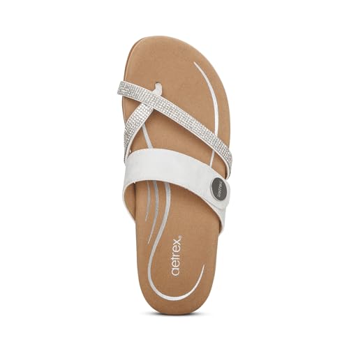 Image of Aetrex Izzy Memory Foam Footbed Faux Leather Adjustable Slide Orthopedic Sandals for Women - Pressure Relief Pain Arch Support Sandals Women's