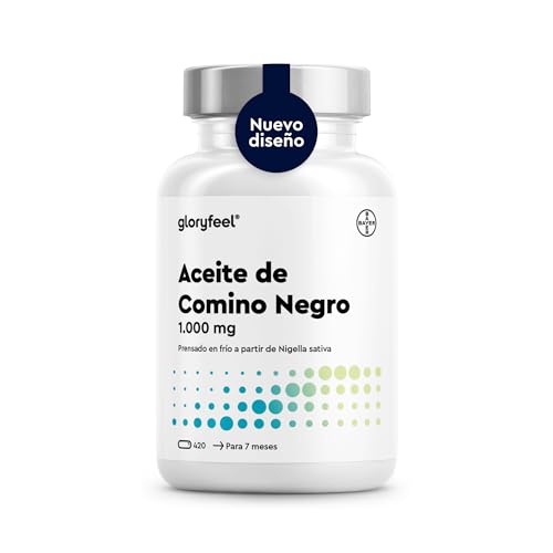 Aceite de Comino Negro 1000 mg - 420 Cápsulas (7 meses) - Nigella Sativa original, natural y prensada al frío - 80% Ácidos grasos esenciales + Vitamina E - Black seed oil - Probado en laboratorio