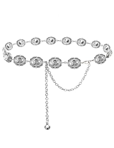 Image of TOPACC Bling Silver Western Chain Belts for Women Evening Fashion Rhinestone Belt Wedding Bridal Belt for Formal Dresses Jeans