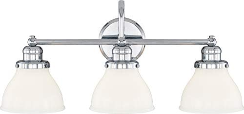 Capital Lighting 8303CH-128 Baxter Milk Glass Bath Vanity Wall Mount, 3-Light 300 Total Watts, 11" H x 24" W, Chrome