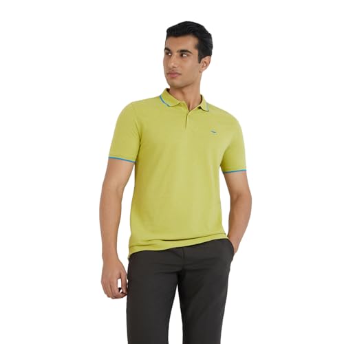 Image of Park Avenue Men's Cotton Polyester Blend Solid Pattern Slim Fit Rib Collar Polo Neck Half Sleeve Casual T-Shirt