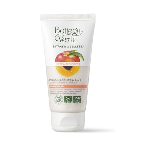 Bottega Verde - Scrub Maschera 2 in 1, 75 ml, con Pesca e Albicocca, Trattamento Levigante, Idratante e Illuminante, Ideale per Pelli Normali, Texture Cremosa per Esfoliare e Nutrire la Pelle