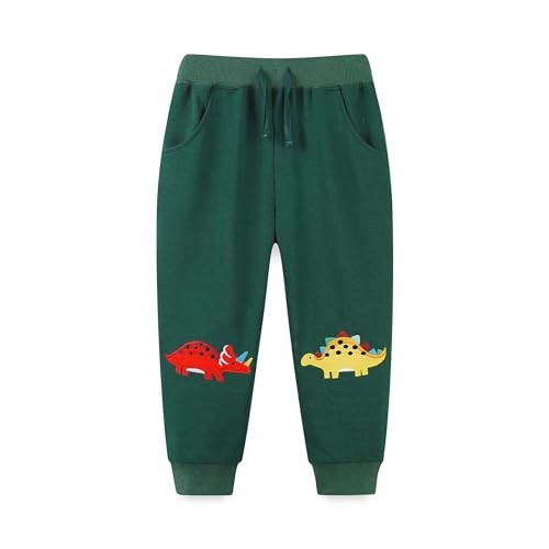 Meufam Toddler Baby Boy Drawstring Elastic Cute Sweatpants Cotton Dinosaur Active Jogger Pants with Pockets