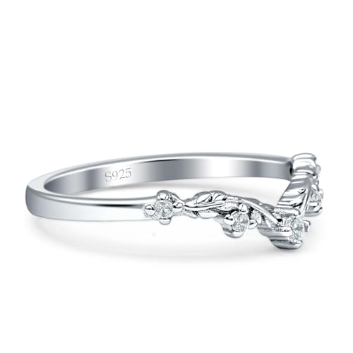 OMRANII Minimalist 4mm Curved Contour Chevron Ring Cubic Zirconia Leaf Design Classic Style Rings Statement Wedding Bands For Women 925 Sterling Silver Gift For Her2