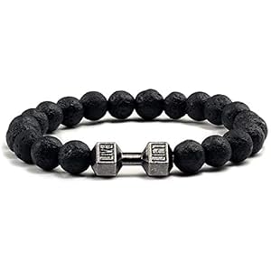 Natural Black Volcanic Lava Stone Dumbbell Bracelet Matte Beads Bracelets For Women Men Fitness Barbell Jewelry Pulseras