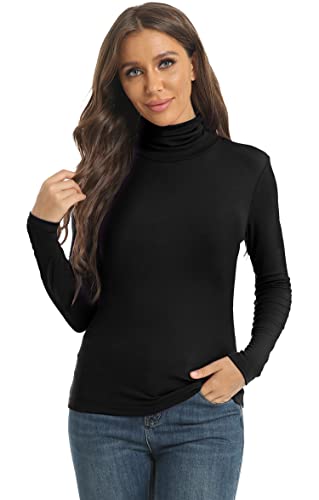Image of Women's Casual Long Sleeve Turtleneck Tops Slim Fitted Lightweight Base Layer Shirts