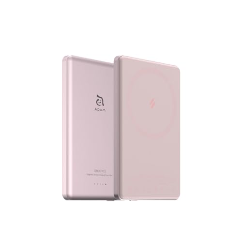 ADAM ELEMENTS Magnetic Wireless Charger – Gravity C5 - Magnetic Wireless Charging Power Bank for iPhone 12/13/14/15/16/17 Series & AirPods Series (Pink)