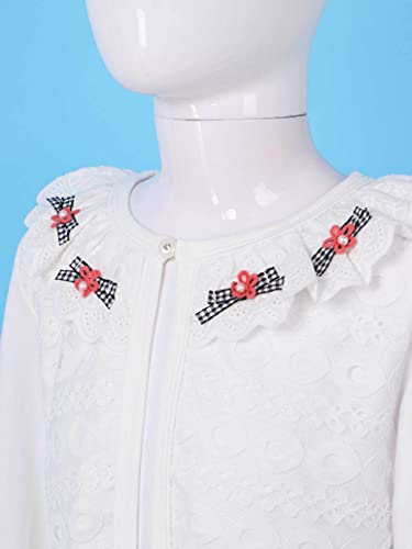 Girls Solid Color Shrugs Lace Flower One Button Closure Bolero Long Sleeve Cardigan Party Dress Cover Up4