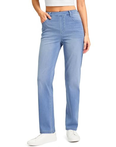 Image of Rammus Straight Leg Jeans for Women | Stretchy, Pull on, Sweatpant Jean, High Waisted, Denim Pants, Trendy, Jeggings, Bootcut, Comfortable