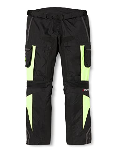 BOSmoto Schwarze Motorradhose mit herausnehmbarem Thermofutter, Protektoren und Weitenverstellung, für Sommer und Winter, auch in Kurz- und Übergrößen (3XL), Schwarz