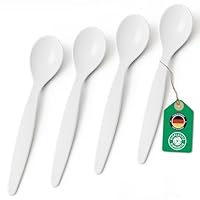 Bio Löffel 4er Set – 14 cm Mehrweglöffel Eierlöffel BPA-frei, spülmaschinengeeignet & recycelbar – aus Zuckerrohr, leicht & schadstofffrei – ideal für Kinder, Picknick & Alltag – Made in DE - Weiß