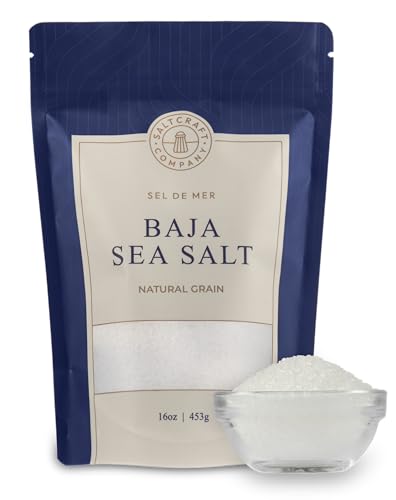 SALTCRAFT Baja Sea Salt – Hand-Harvested, Natural Grain Crystals, 30% Low Sodium, Kosher, Mineral-Rich, No Additives – 16 oz Bag