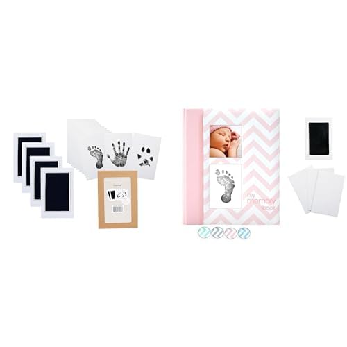 Pearhead Baby and Pet Keepsake Bundle - Ink Pad Kit and Pink Chevron Memory Book