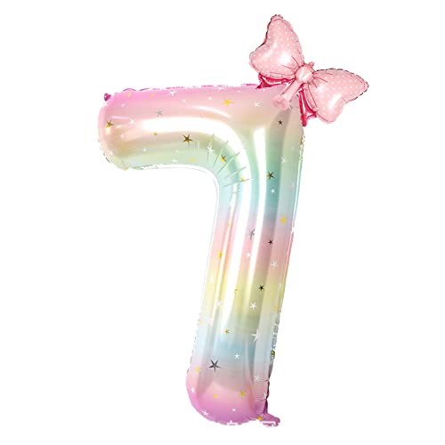 Image of Happy birthday Big Number Balloons Foil Birthday Balloon Number Balloons Happy Birthday Party Decorations Kids and Wedding Party Supplies (Pink 7)