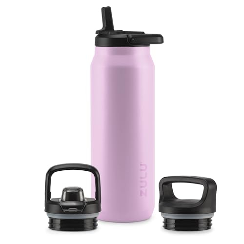 Image of ZULU Base 40oz Stainless Steel Water Bottle with 3 Lids- Straw, Chug, Twist | Double Walled and Vacuum Insulated Metal Thermos | For Gym, Outdoor | Built in Carry Loop, Dishwasher Safe, Pink