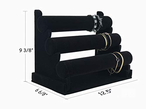 7TH VELVET 3 Tiers Bracelet Holder, Black Velvet Jewelry Organizer Stand and Display, Detachable Bracelet Display Stand, Jewelry Tree for Watch Organization