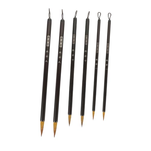 Homoyoyo 6 piezas Pinceles de Caligrafía con Pelo de Punta Fina para Pintura y Escritura Tradicional Mango Metálico Negro Grande Mediano y Pequeño para Práctica y Arte Chino