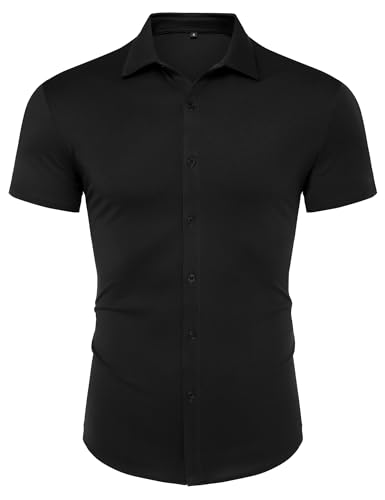 URRU Men's Muscle Dress Shirts Slim Fit Stretch Wrinkle Free Short Sleeve Casual Button Down Shirts4