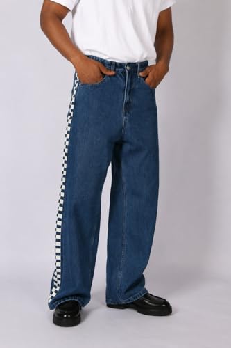 Image of Plaid&Plain Men's Baggy Jeans Wide Leg Heavyweight 100% Cotton Loose Fit
