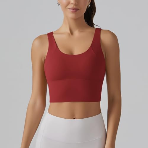 Image of ABOCIW Longline Sports Bra for Women V Back Wireless Padded Medium Support Yoga Bra Workout Crop Tank Tops