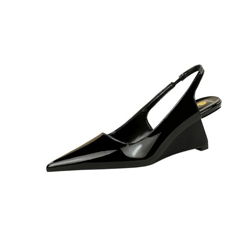 NSNEOND Women's Patent Leather Wedge Stiletto Heels Mules with Ankle Buckle Sexy Pointed Closed Pointed Toe Slip On High Heel Shoes for Wedding Party Dress Shoe