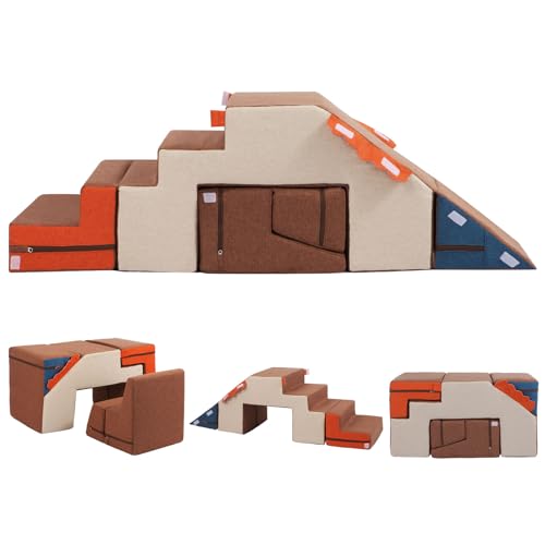 Image of Asweets 4 in 1 Foam Climbing Blocks for Toddlers, Indoor Soft Climb and Crawl Play Climbing Toys for Creativity & Imagination, (Linen-Brown-Khaki)