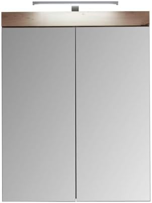trendteam smart living - Spiegelschrank inkl. Beleuchtung - Bad - Amanda - Aufbaumaß (BxHxT) 60 x 77 x 17 cm - Farbe Weiß Hochglanz mit Asteiche - 139340607
