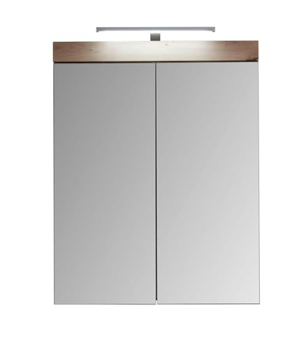 trendteam smart living - Spiegelschrank inkl. Beleuchtung - Bad - Amanda - Aufbaumaß (BxHxT) 60 x 77 x 17 cm - Farbe Weiß Hochglanz mit Asteiche - 139340607