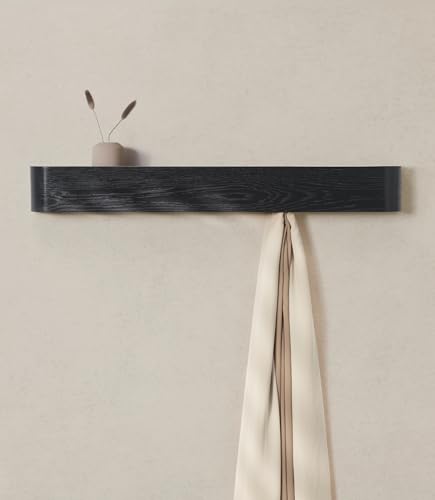 Kazai. Porte-Manteau Mural Bois 'Toke' | Design Moderne avec Crochets Muraux Cachés | Panneau en Placage de Bois Massif | Chêne, noir