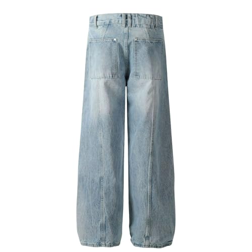 Jeans Pants Trousers Denim Street Trendy Retro Straight Tube Washed Blue Premium Commuter for Men4
