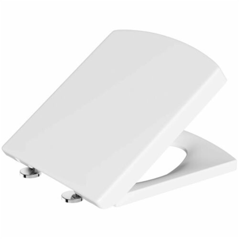 Squarees - Asientos de inodoro con cierre suave, tapa de inodoro de liberación rápida, cuadrada blanca, fácil instalación con fijación superior y bisagras ajustables (435 mm x 220 mm)