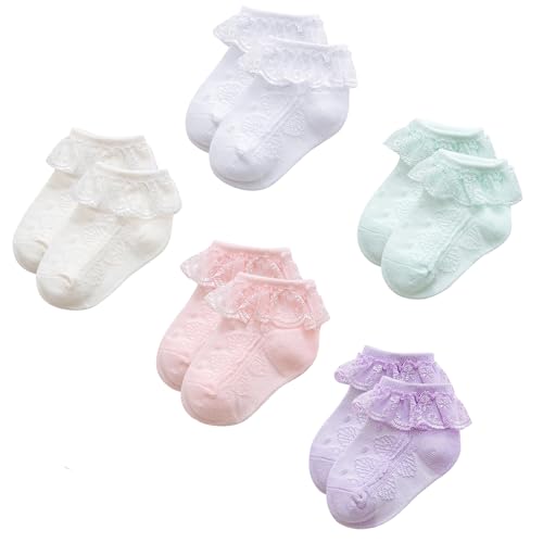 Image of Durio Baby Socks Girls Ruffle Socks Soft Toddler Girl Socks Cute Frilly Dress Lace Socks for Toddler Girls