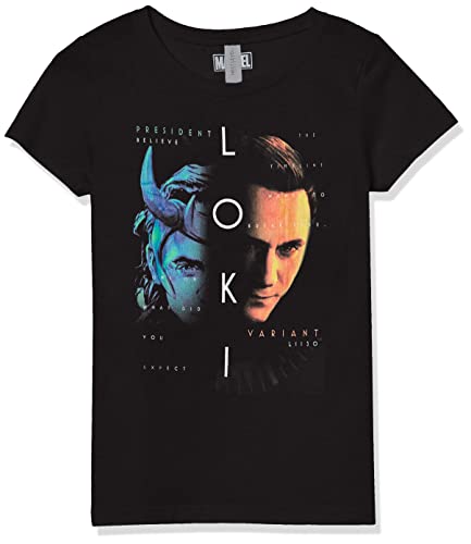 T-shirt Loki Marvel fille noir grand col rond vêtement coton ado L