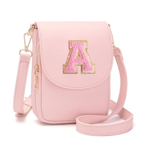 Image of Viverte Crossbody Purse for Teen Girls Small Initial Cell Phone Toddler Purse Leather Triple Compartment Crossbody Bags