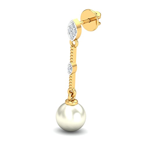 KuberBox Dangling Pearl Yellow Gold and Diamond Drop Earrings - Image 4