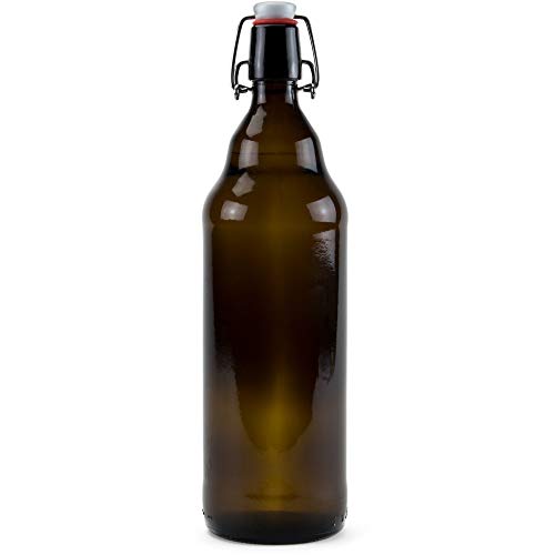 Cocktailor Glass Grolsch Beer Bottles (12-pack, 33.8 oz./1000 mL) Airtight Seal with Swing Top/Flip Top Stoppers - Home Brewing Supplies, Fermenting of Alcohol, Kombucha Tea, Wine, Soda - Dark Amber